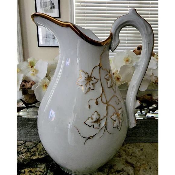 Large White & Gold B&D China Pitcher - Picture 8 of 11